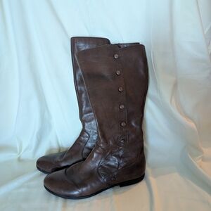 Born Brown Leather Calf Knee-High Zip Up Slip Resistant Western Boots Sz 10/42